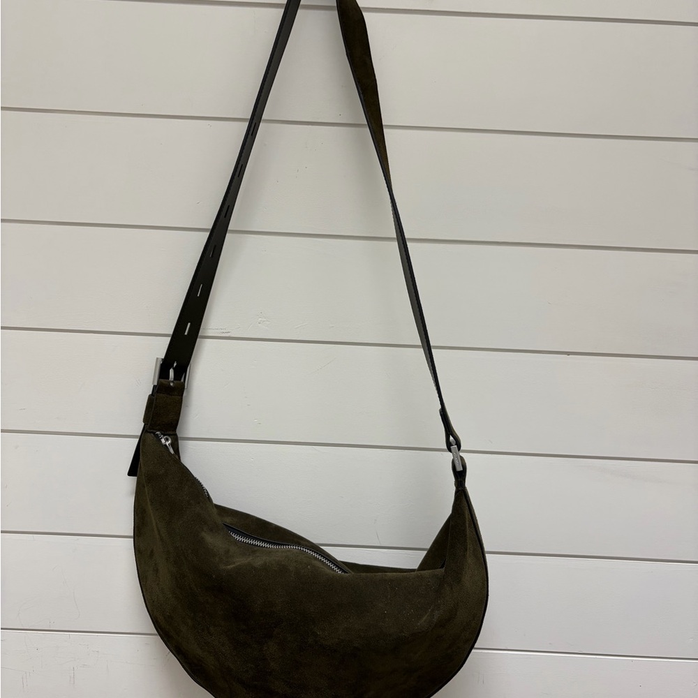 All Saints Olive Green Crossbody Half Moon Bag - Picture 2 of 5
